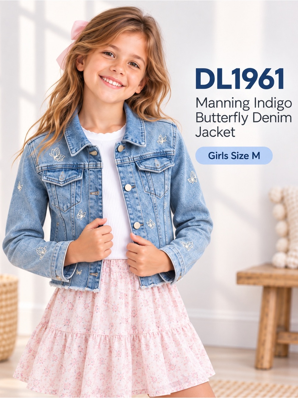 DL1961 Manning Indigo Butterfly Denim Jacket Girls M
